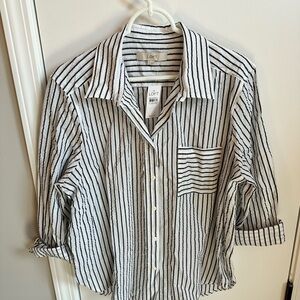 LOFT White Black Striped Button-Up Shirt NWT SIZE L